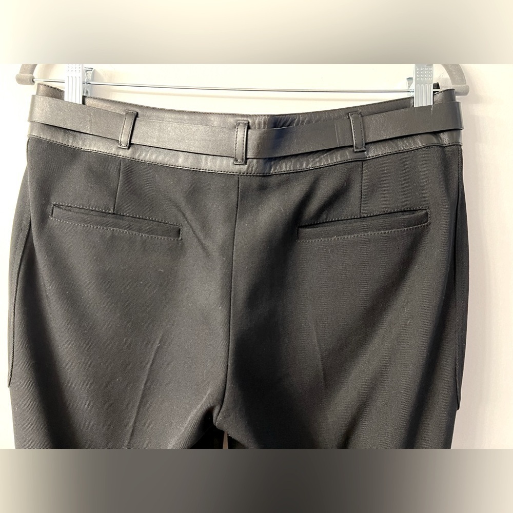 Vintage Prada Pants, 100% Wool with Leather Waist/Belt, Black, Women's Size 42 - Picture 5 of 13